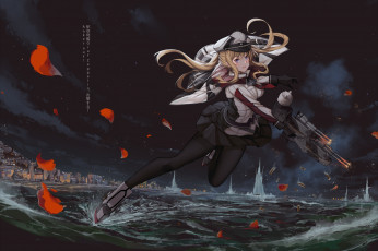 Картинка аниме kantai+collection kantai collection art оружие anime лепестки вода девушка