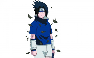 Картинка аниме naruto листья взгляд учиха саске