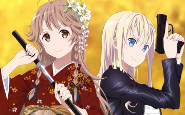 Картинка аниме оружие +техника +технологии взгляд девушки фон