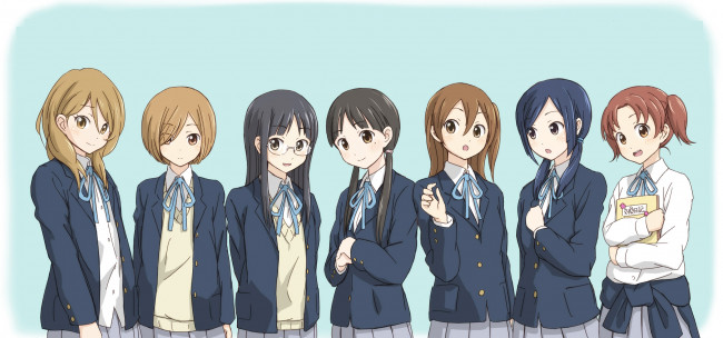 Обои картинки фото аниме, k-on, фон, взгляд, девушки