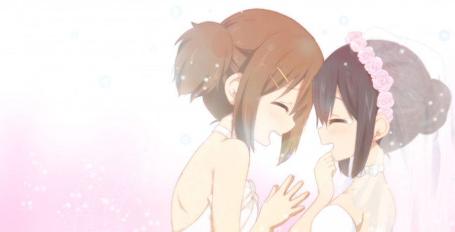 Обои картинки фото аниме, k-on, взгляд, фон, девушки