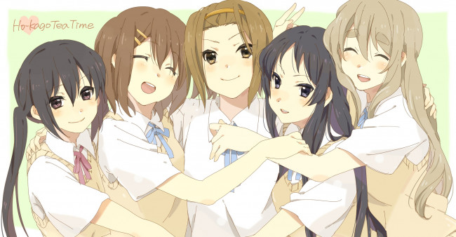 Обои картинки фото аниме, k-on, фон, взгляд, девушки