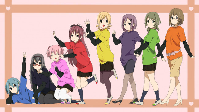 Обои картинки фото аниме, k-on, фон, взгляд, девушки