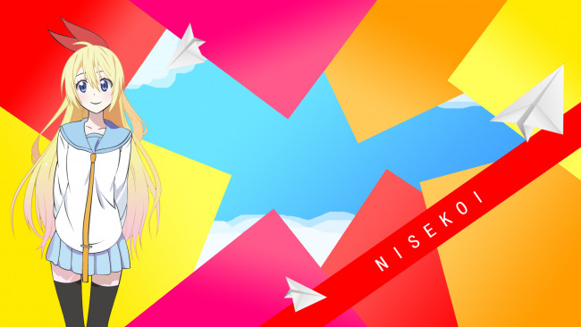 Обои картинки фото аниме, nisekoi, взгляд, девушка, фон
