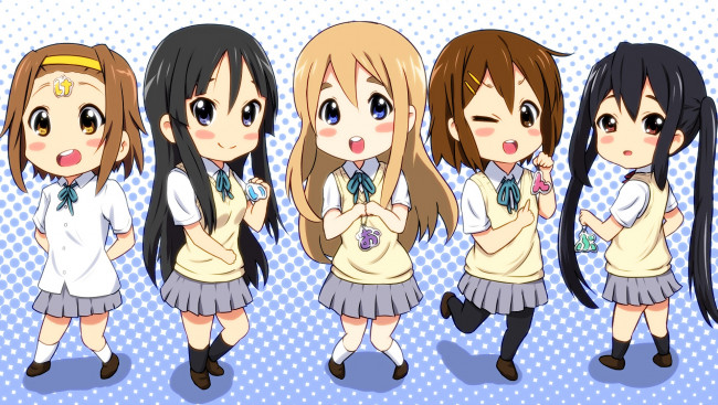 Обои картинки фото аниме, k-on, фон, взгляд, девушки