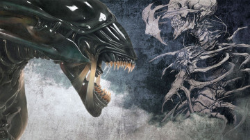 Картинка фэнтези Чужой+ alien череп удивляется земной живописи Чужой скелет