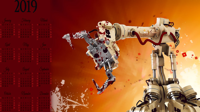 Обои картинки фото календари, фэнтези, робот, механизм