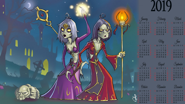 Обои картинки фото календари, фэнтези, женщина, череп, магия, ведьма
