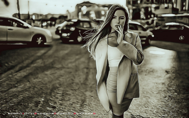 Обои картинки фото календари, компьютерный дизайн, поза, девушка, улица, машина