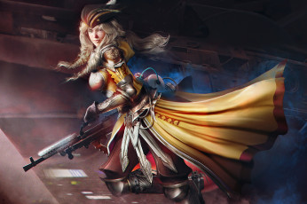 Картинка фэнтези девушки девушка фон взгляд униформа автомат