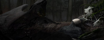 обоя bloodborne, видео игры, девушка, фон, череп, крылья