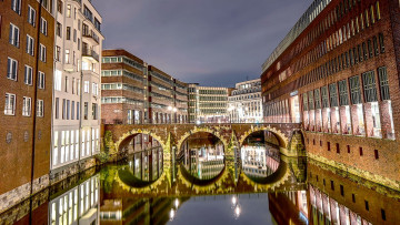 Картинка города гамбург+ германия мост вечер огни