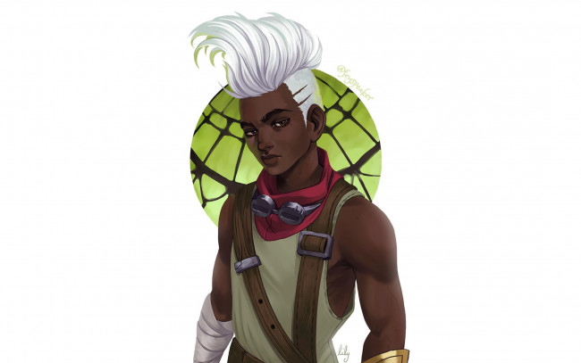 Обои картинки фото видео игры, league of legends, парень, очки, ремни, ekko