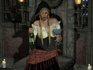 Картинка 3д графика people люди девушка вино свечи