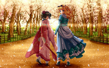 обоя аниме, ikoku, meiro, no, croisee, аллея, девушки