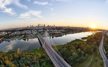 Картинка warsaw poland города варшава польша swietokrzyski bridge holy cross река висла мост закат панорама