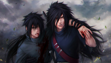 Картинка аниме naruto оружие uchiha izuno zetsuai89 парни madara кровь взгляд art листья ветер наруто ранение