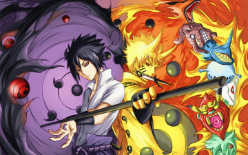 Картинка аниме naruto sharingan bijuu sasuke uchiha uzumaki art