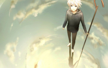 Картинка аниме *unknown+ другое небо отражение вода парень jack frost rise of the guardians escente арт хранители снов трость облака