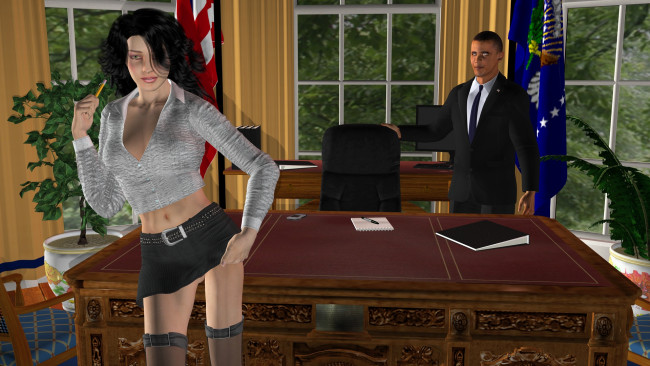 Обои картинки фото oval office, 3д графика, people , люди, секретарка, стол, офис, взгляд, девушка