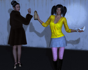 Картинка 3д+графика фантазия+ fantasy девушки взгляд фон туфли