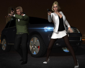 Картинка she+wolf+ii 3д+графика фантазия+ fantasy девушка взгляд фон оружие мужчина автомобиль