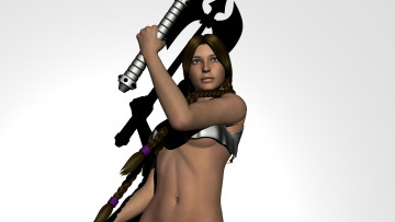 Картинка 3д+графика фантазия+ fantasy девушка взгляд фон оружие