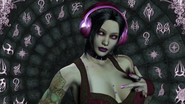 Картинка 3д+графика люди+ people девушка взгляд фон наушники