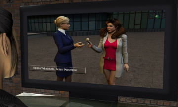 Картинка 3д+графика фантазия+ fantasy девушка взгляд фон микрофон журналист