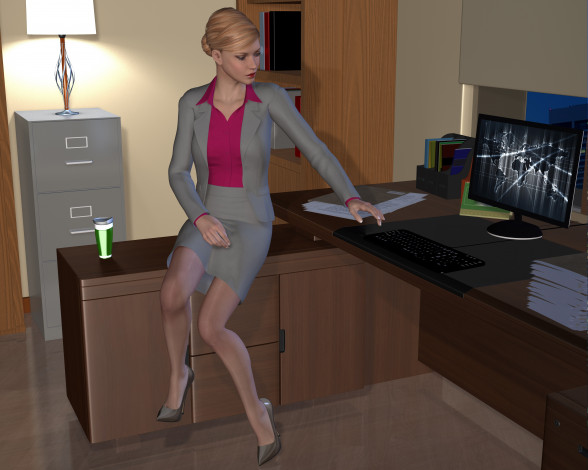 Обои картинки фото she wolf ii, 3д графика, фантазия , fantasy, девушка, стол, фон, взгляд