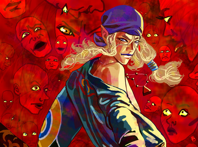 Обои картинки фото аниме, mononoke, kusuriuri, арт, парень, лица, демоны