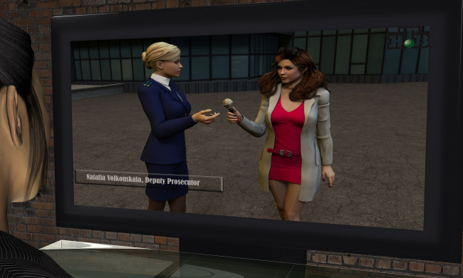 Обои картинки фото 3д графика, фантазия , fantasy, девушка, взгляд, фон, микрофон, журналист