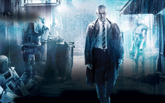 Обои картинки фото кино фильмы, automata, роботы, дождь, antonio, banderas, переулок, фантастика, антонио, бандерас, страховщик