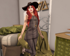 Картинка 3д+графика люди+ people рыжая взгляд интерьер девушка фон