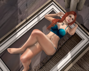 Картинка 3д+графика люди+ people рыжая фон взгляд девушка