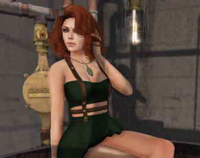 Картинка 3д+графика люди+ people фон интерьер взгляд девушка рыжая