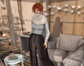 Картинка 3д+графика люди+ people фон интерьер взгляд девушка рыжая