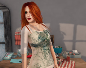 Картинка 3д+графика люди+ people рыжая интерьер фон взгляд девушка