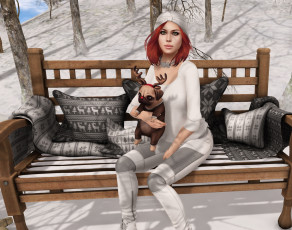 Картинка 3д+графика люди+ people фон рыжая взгляд девушка