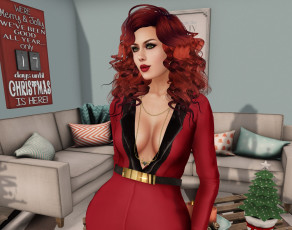 Картинка 3д+графика люди+ people рыжая фон интерьер взгляд девушка