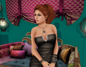 Картинка 3д+графика люди+ people рыжая интерьер взгляд фон девушка