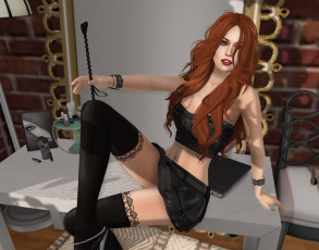 Картинка 3д+графика люди+ people взгляд девушка интерьер рыжая фон