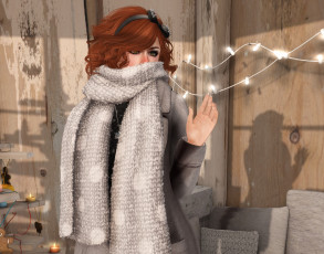 Картинка 3д+графика люди+ people взгляд интерьер девушка рыжая фон