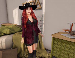 Картинка 3д+графика люди+ people фон взгляд девушка интерьер рыжая