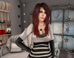 Картинка 3д+графика люди+ people девушка взгляд интерьер рыжая фон