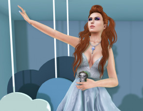 Картинка 3д+графика люди+ people интерьер рыжая фон взгляд девушка