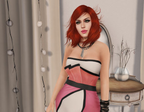 Картинка 3д+графика люди+ people рыжая взгляд интерьер фон девушка