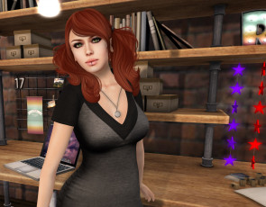 Картинка 3д+графика люди+ people взгляд интерьер рыжая фон девушка