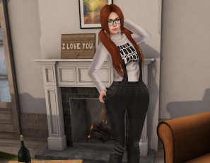 Картинка 3д+графика люди+ people интерьер рыжая фон взгляд девушка