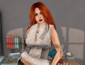 Картинка 3д+графика люди+ people интерьер рыжая фон взгляд девушка